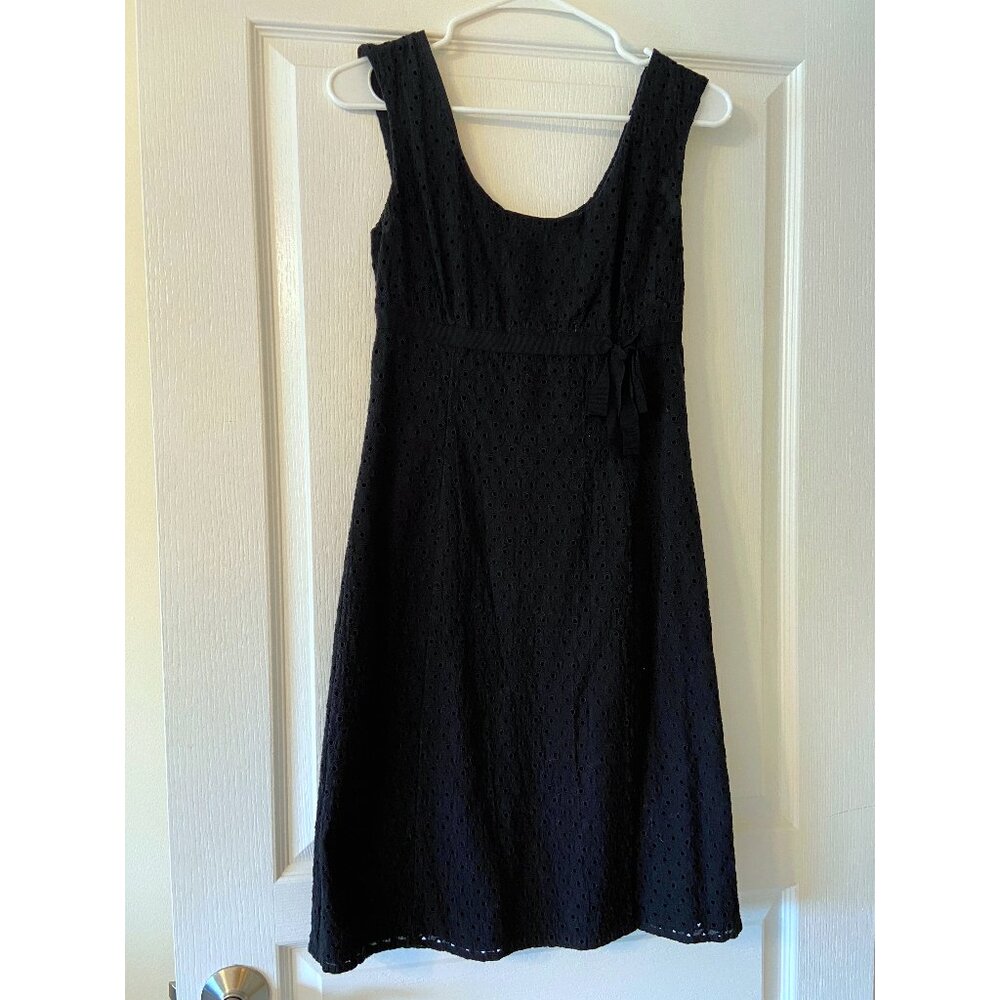 Ann Taylor Black Eyelet Empire Waist w/ Ribbon & Bow Sleeveless Dress Sz 6